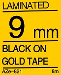 Black on Gold Tape 9mm