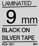 Black on Silver Tape 9mm