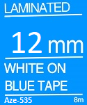 White on Blue Tape 12mm